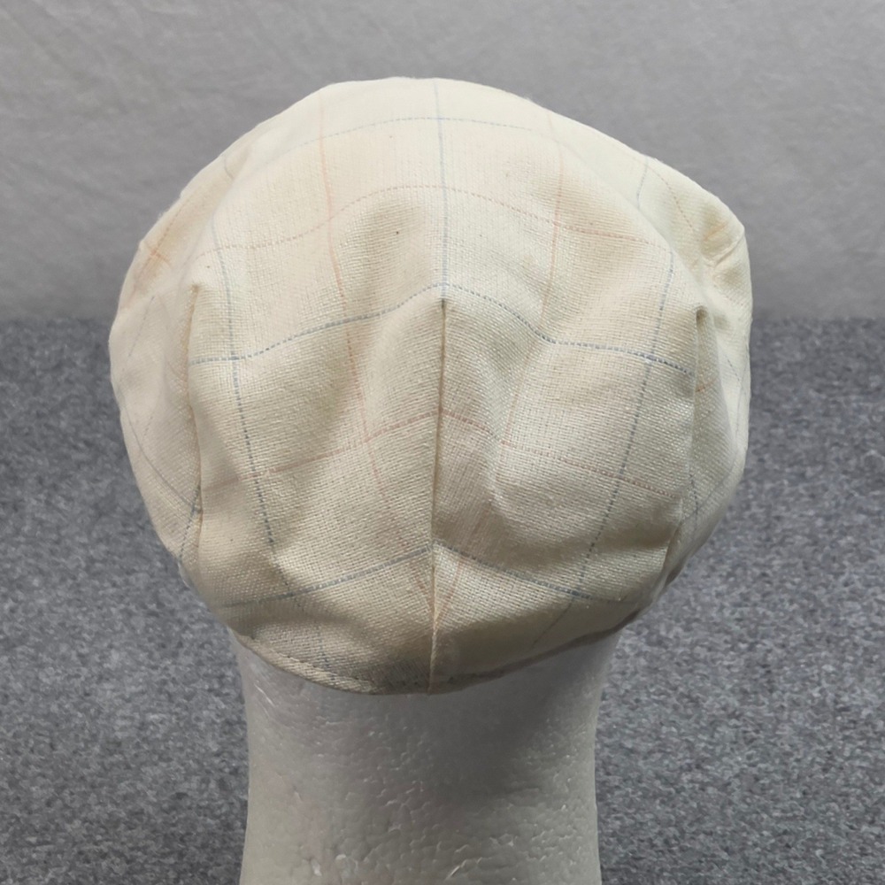 Vintage Newsboy Cap Mens XL Cream Plaid Windowpane Patina Flat Ivy Hat Made USA - Picture 3 of 9